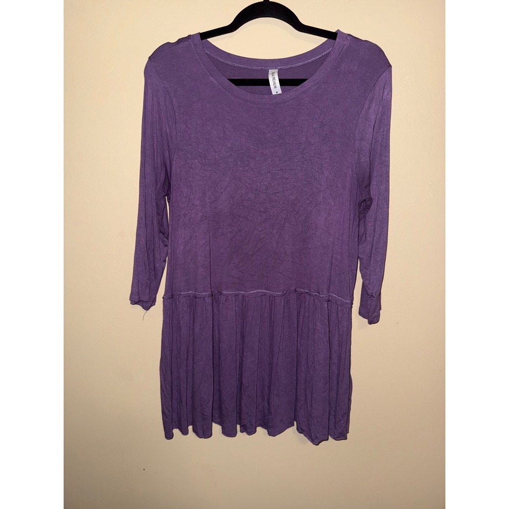 Zenana NWOT Purple Peplum Tunic Top‎ Long Sleeve Crew Neck Womens M Minimalist
